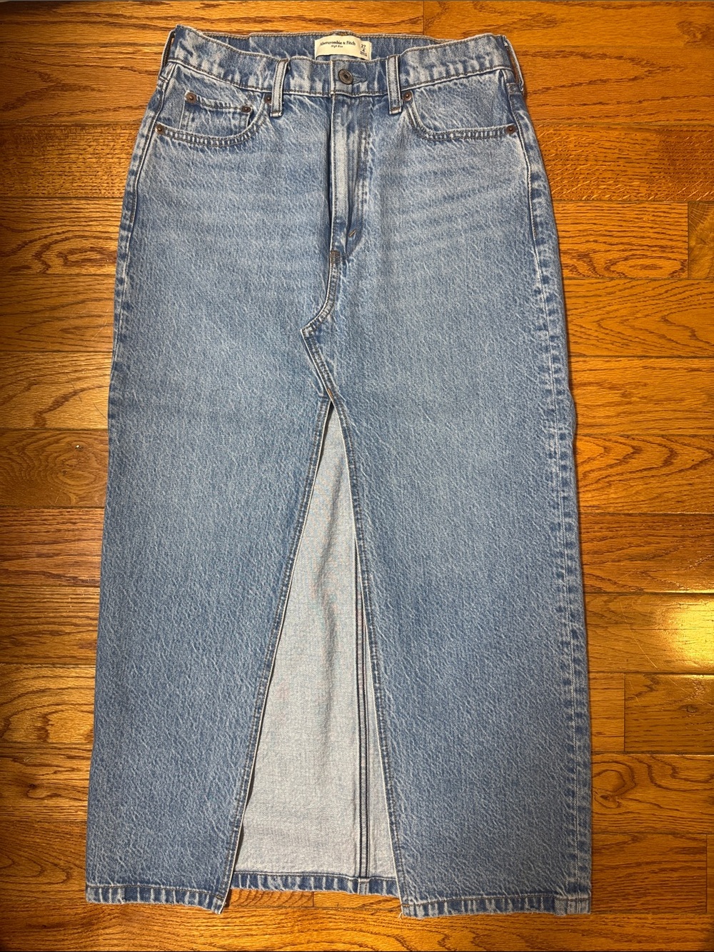 Women's Light Blue Denim Midi Skirt with Front Slit Abercrombie & Fitch